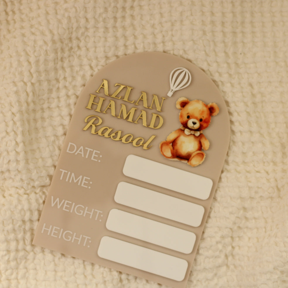 Welcoming Birth Printed Plaque (Bear)