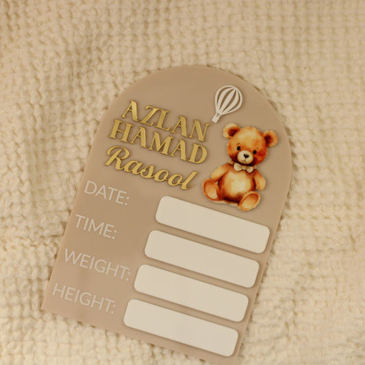 Welcoming Birth Printed Plaque (Bear)