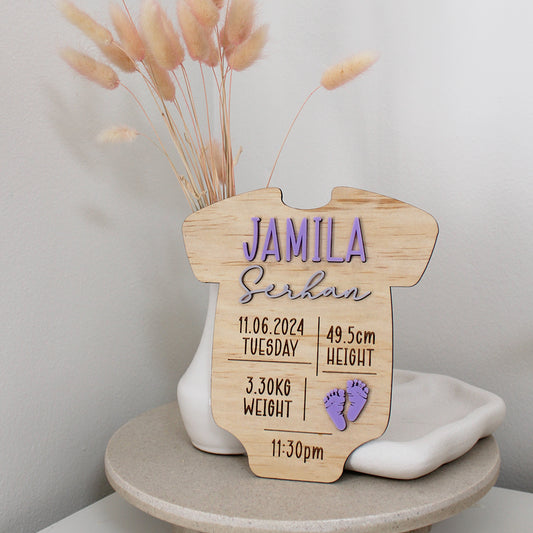Onesie Birth Detail Plaque